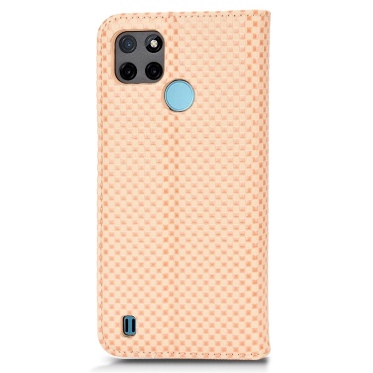 For Realme C21Y  /  C25Y Magnetic Auto-absorbed Full Protection Phone Wallet Cover Anti-scratch Grid Texture PU Leather Stand Case - Beige