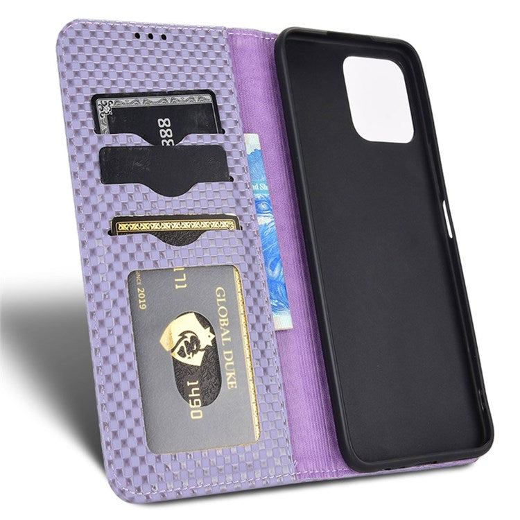 Wallet Phone Bag Case for Honor X8 4G, Imprinted Grid Texture Magnetic Auto-absorbed PU Leather Phone Cover - Light Purple