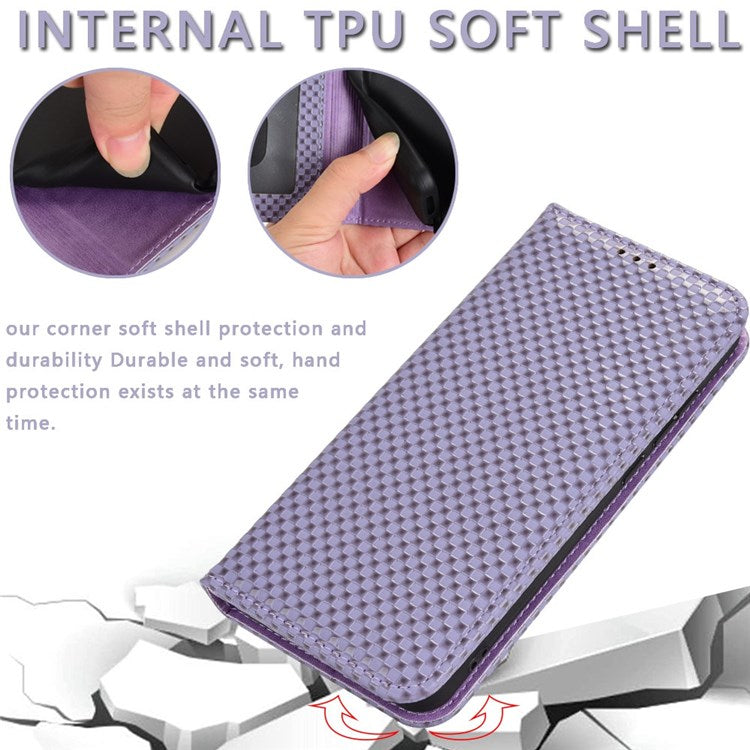 Wallet Phone Bag Case for Honor X8 4G, Imprinted Grid Texture Magnetic Auto-absorbed PU Leather Phone Cover - Light Purple