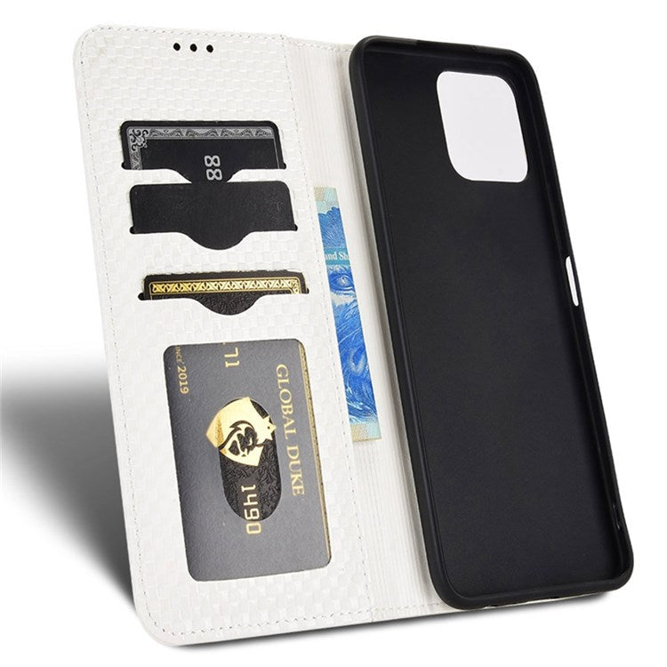 Wallet Phone Bag Case for Honor X8 4G, Imprinted Grid Texture Magnetic Auto-absorbed PU Leather Phone Cover - White
