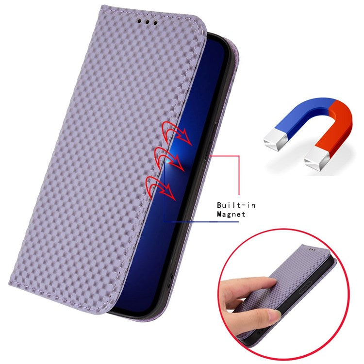 Wallet Phone Bag Case for Honor X8 4G, Imprinted Grid Texture Magnetic Auto-absorbed PU Leather Phone Cover - White