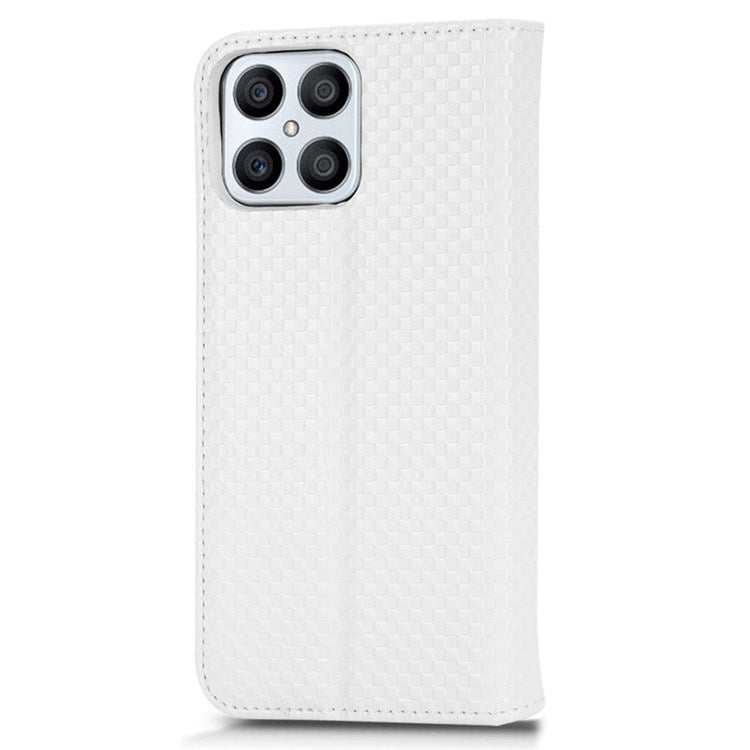 Wallet Phone Bag Case for Honor X8 4G, Imprinted Grid Texture Magnetic Auto-absorbed PU Leather Phone Cover - White