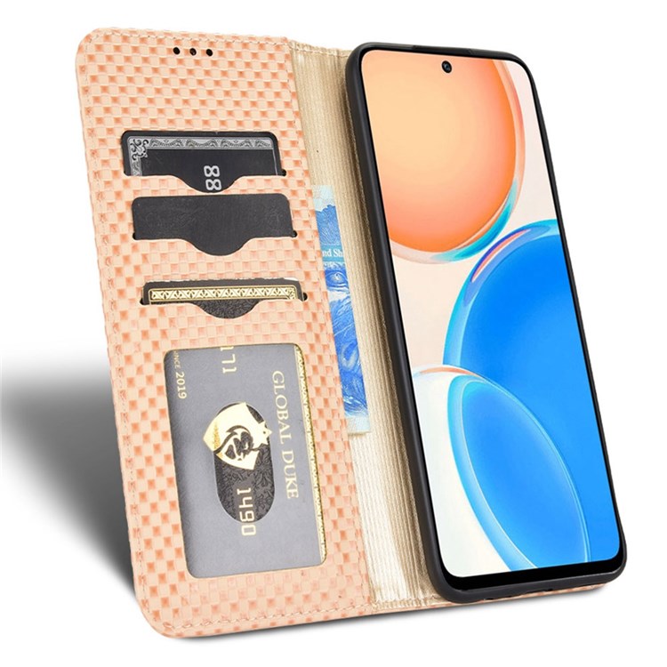 Wallet Phone Bag Case for Honor X8 4G, Imprinted Grid Texture Magnetic Auto-absorbed PU Leather Phone Cover - Beige