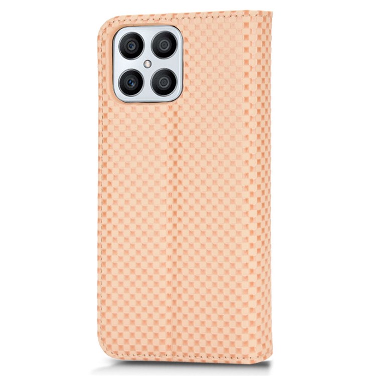 Wallet Phone Bag Case for Honor X8 4G, Imprinted Grid Texture Magnetic Auto-absorbed PU Leather Phone Cover - Beige