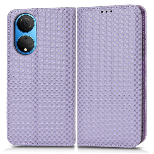 For Honor X7 Strong Magnetic Auto-absorbed Grid Texture PU Leather Stand Cell Phone Case Wallet Cover - Light Purple