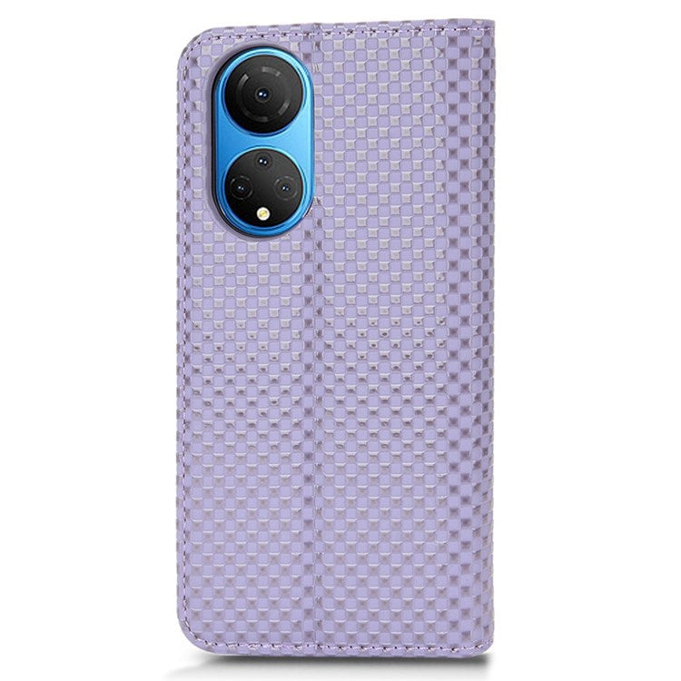 For Honor X7 Strong Magnetic Auto-absorbed Grid Texture PU Leather Stand Cell Phone Case Wallet Cover - Light Purple