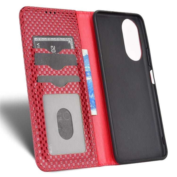 For Honor X7 Strong Magnetic Auto-absorbed Grid Texture PU Leather Stand Cell Phone Case Wallet Cover - Wine Red