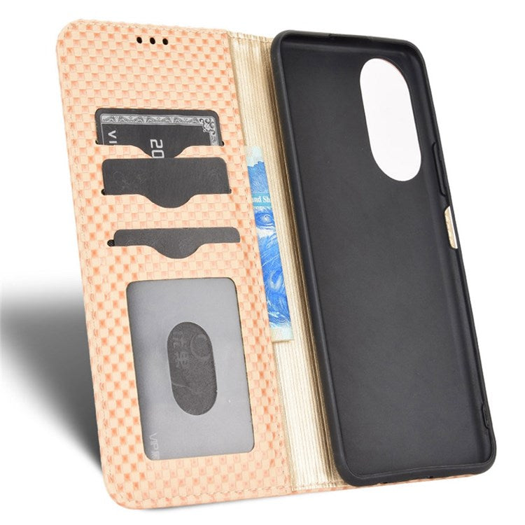 For Honor X7 Strong Magnetic Auto-absorbed Grid Texture PU Leather Stand Cell Phone Case Wallet Cover - Beige