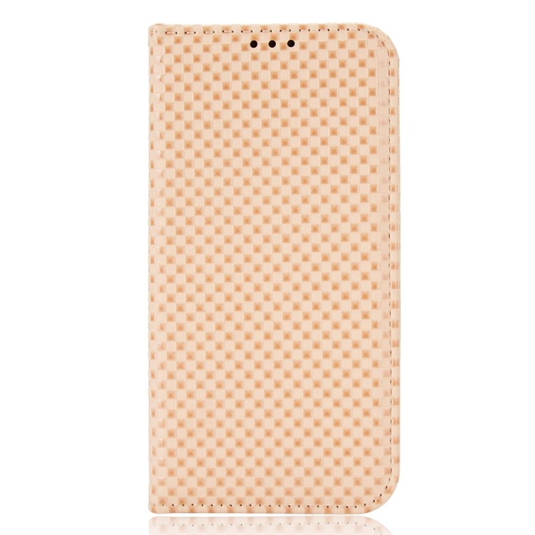 For Honor X7 Strong Magnetic Auto-absorbed Grid Texture PU Leather Stand Cell Phone Case Wallet Cover - Beige