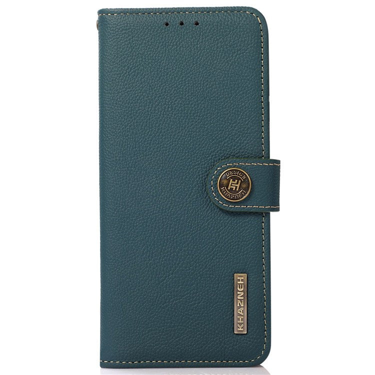 KHAZNEH For Samsung Galaxy M13 4G Anti-fall Magnetic Genuine Leather Wallet Style Anti-wear Phone Case RFID Blocking TPU Stand Cover - Green