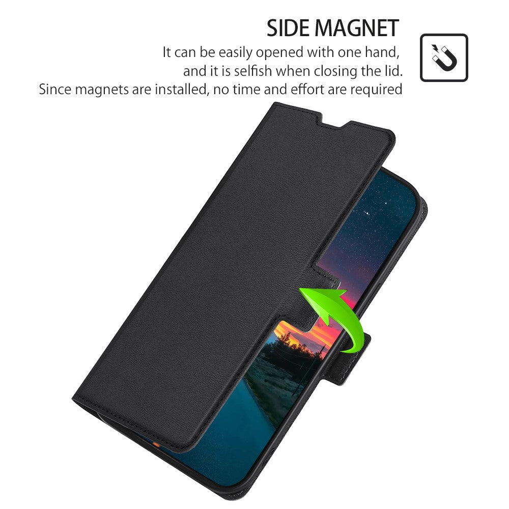 For Samsung Galaxy M13 4G PU Leather Card Slot Phone Case Double Magnetic Clasp Foldable Stand Cover - Black