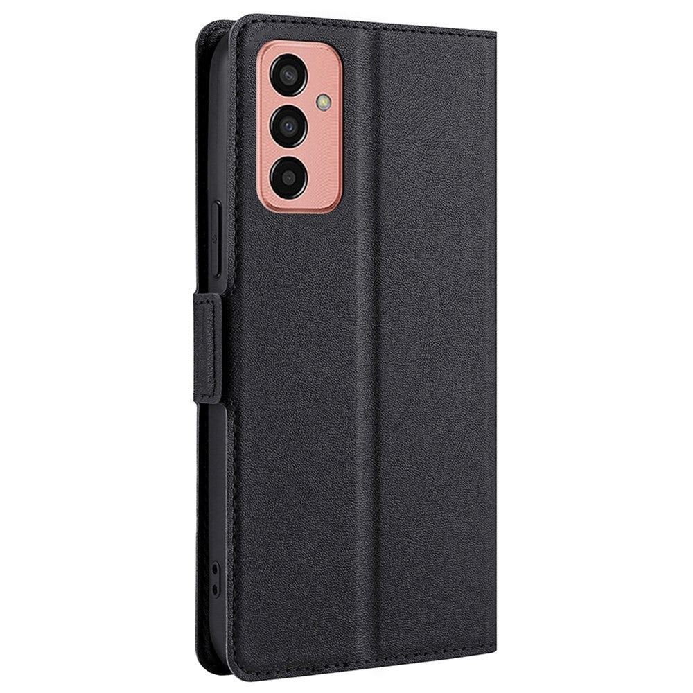 For Samsung Galaxy M13 4G PU Leather Card Slot Phone Case Double Magnetic Clasp Foldable Stand Cover - Black
