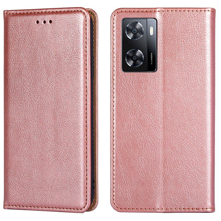 Magnetic Auto Closure Leather Phone Case for Oppo A57 4G / A57s 4G, Foldable Stand Wallet All-round Protective Shell - Rose Gold