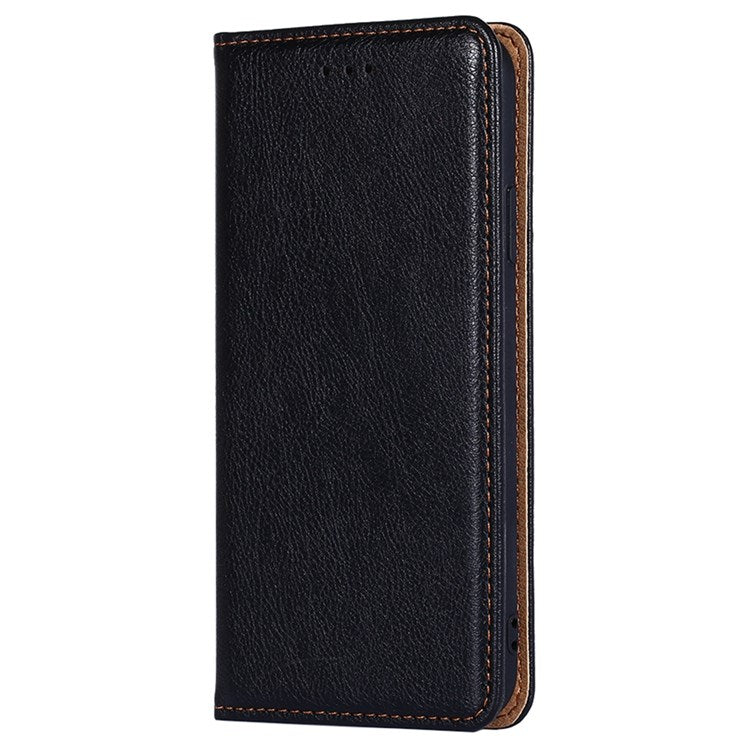Magnetic Auto Closure Leather Phone Case for Oppo A57 4G / A57s 4G, Foldable Stand Wallet All-round Protective Shell - Black