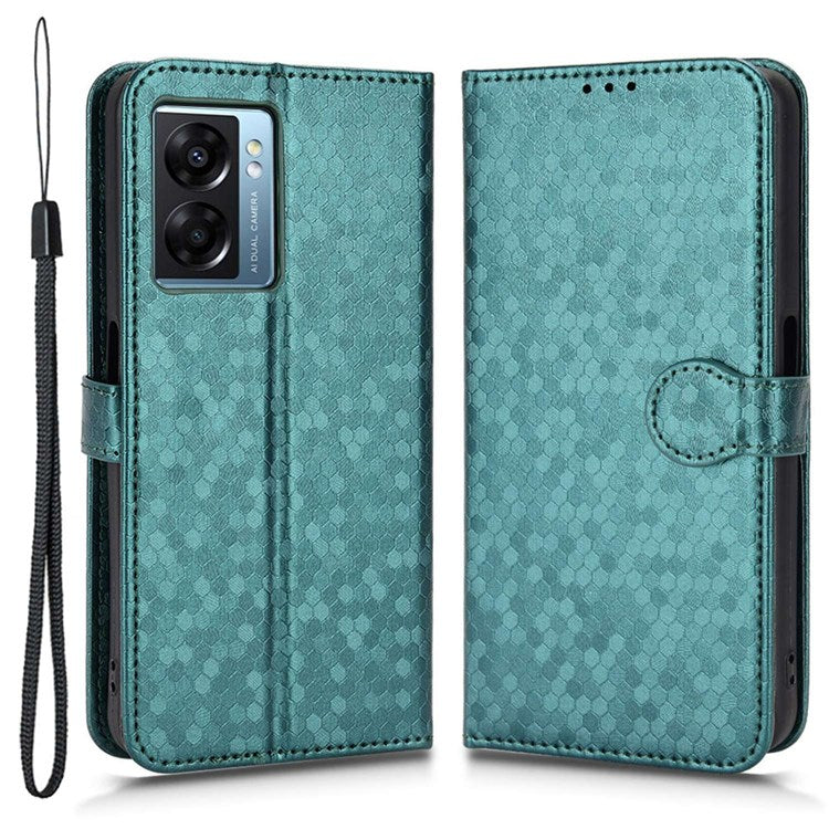 For Realme Narzo 50 5G / V23 5G / Oppo A57 (2022) 5G / A77 5G / OnePlus Nord N300 5G Cell Phone Shell Bag Imprinted Dot Pattern PU Leather Wallet Stand Folio Phone Case - Green