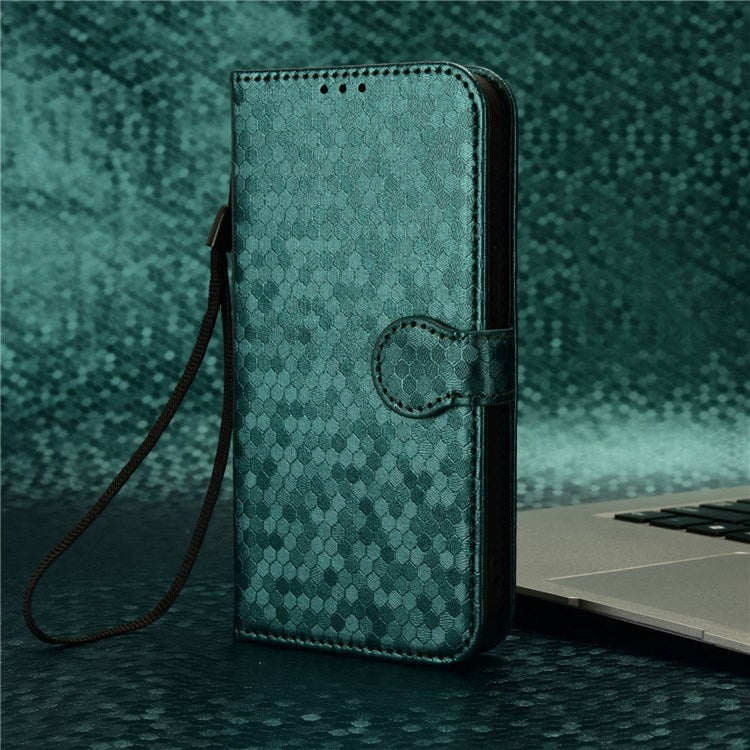 For Realme Narzo 50 5G / V23 5G / Oppo A57 (2022) 5G / A77 5G / OnePlus Nord N300 5G Cell Phone Shell Bag Imprinted Dot Pattern PU Leather Wallet Stand Folio Phone Case - Green