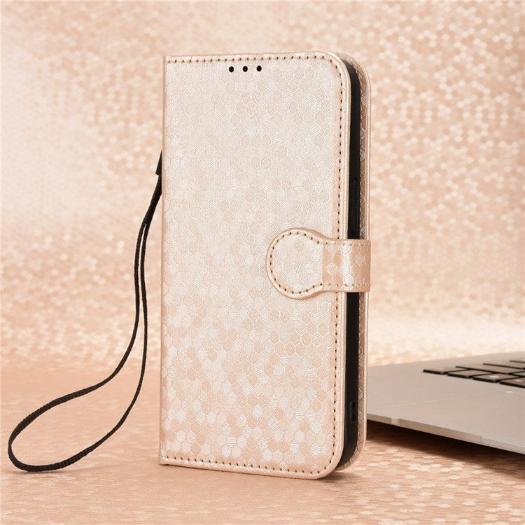 For Realme Narzo 50 5G / V23 5G / Oppo A57 (2022) 5G / A77 5G / OnePlus Nord N300 5G Cell Phone Shell Bag Imprinted Dot Pattern PU Leather Wallet Stand Folio Phone Case - Rose Gold