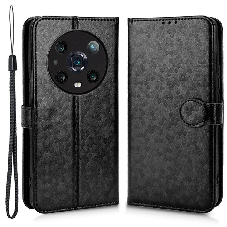 For Honor Magic4 Pro 5G Anti-dust PU Leather Phone Case Imprinted Dot Pattern Wallet Stand Flip Mobile Phone Cover - Black