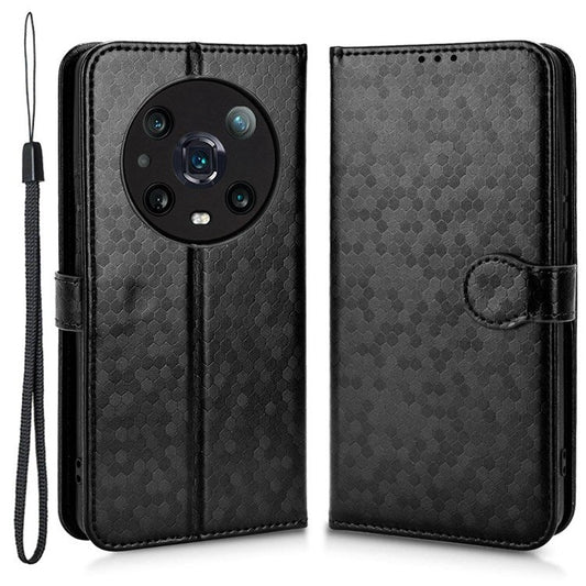 For Honor Magic4 Pro 5G Anti-dust PU Leather Phone Case Imprinted Dot Pattern Wallet Stand Flip Mobile Phone Cover - Black
