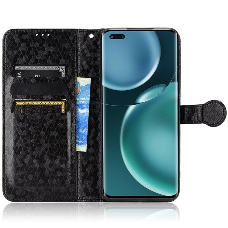 For Honor Magic4 Pro 5G Anti-dust PU Leather Phone Case Imprinted Dot Pattern Wallet Stand Flip Mobile Phone Cover - Black