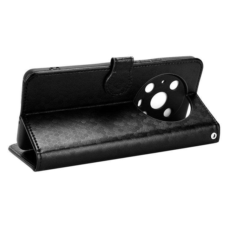For Honor Magic4 Pro 5G Anti-dust PU Leather Phone Case Imprinted Dot Pattern Wallet Stand Flip Mobile Phone Cover - Black