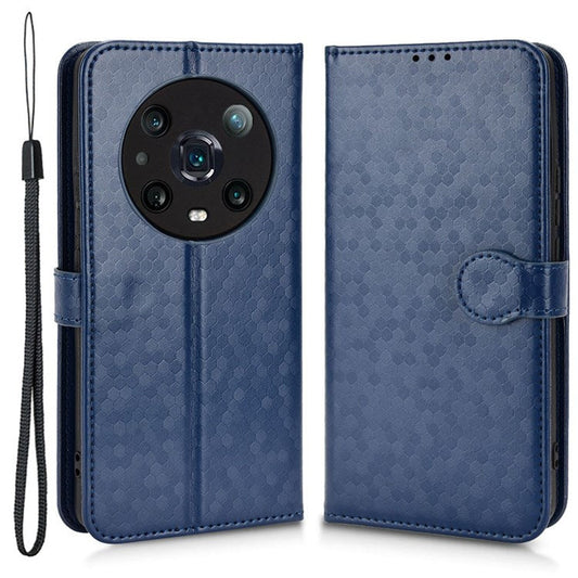 For Honor Magic4 Pro 5G Anti-dust PU Leather Phone Case Imprinted Dot Pattern Wallet Stand Flip Mobile Phone Cover - Dark Blue