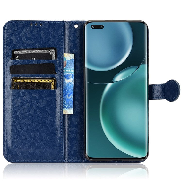 For Honor Magic4 Pro 5G Anti-dust PU Leather Phone Case Imprinted Dot Pattern Wallet Stand Flip Mobile Phone Cover - Dark Blue