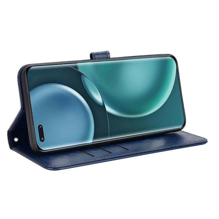 For Honor Magic4 Pro 5G Anti-dust PU Leather Phone Case Imprinted Dot Pattern Wallet Stand Flip Mobile Phone Cover - Dark Blue