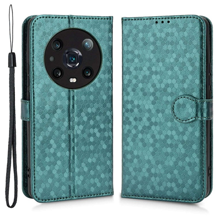 For Honor Magic4 Pro 5G Anti-dust PU Leather Phone Case Imprinted Dot Pattern Wallet Stand Flip Mobile Phone Cover - Green