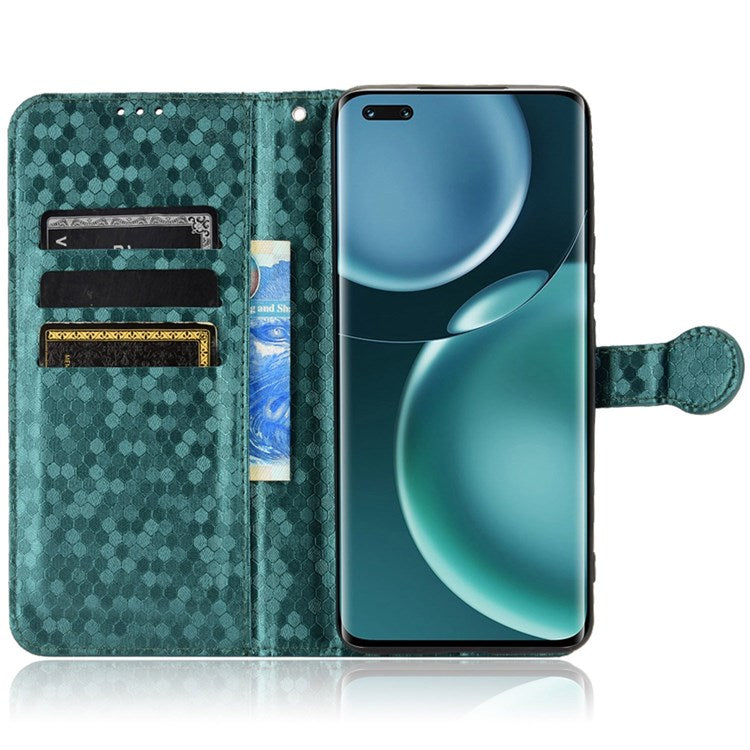 For Honor Magic4 Pro 5G Anti-dust PU Leather Phone Case Imprinted Dot Pattern Wallet Stand Flip Mobile Phone Cover - Green