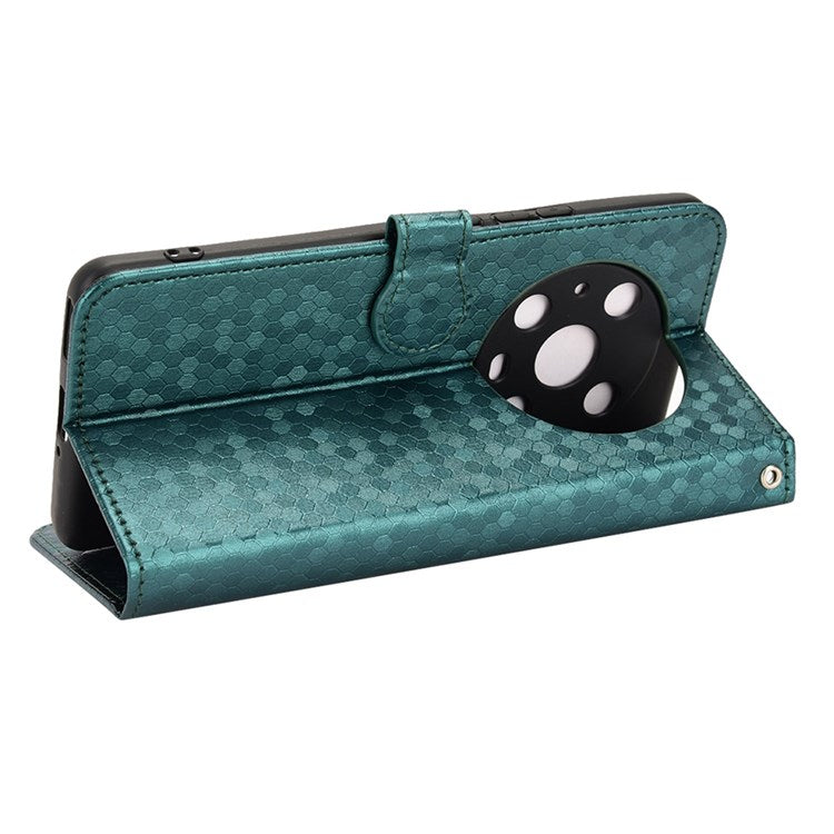 For Honor Magic4 Pro 5G Anti-dust PU Leather Phone Case Imprinted Dot Pattern Wallet Stand Flip Mobile Phone Cover - Green