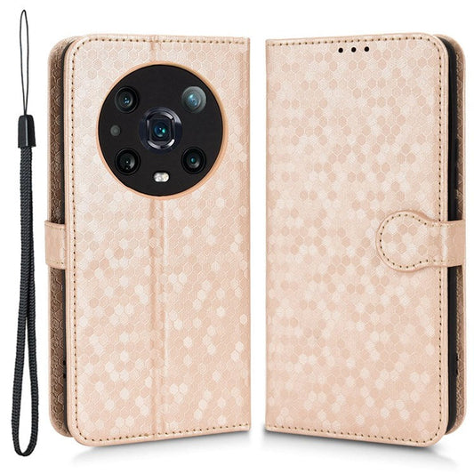 For Honor Magic4 Pro 5G Anti-dust PU Leather Phone Case Imprinted Dot Pattern Wallet Stand Flip Mobile Phone Cover - Rose Gold