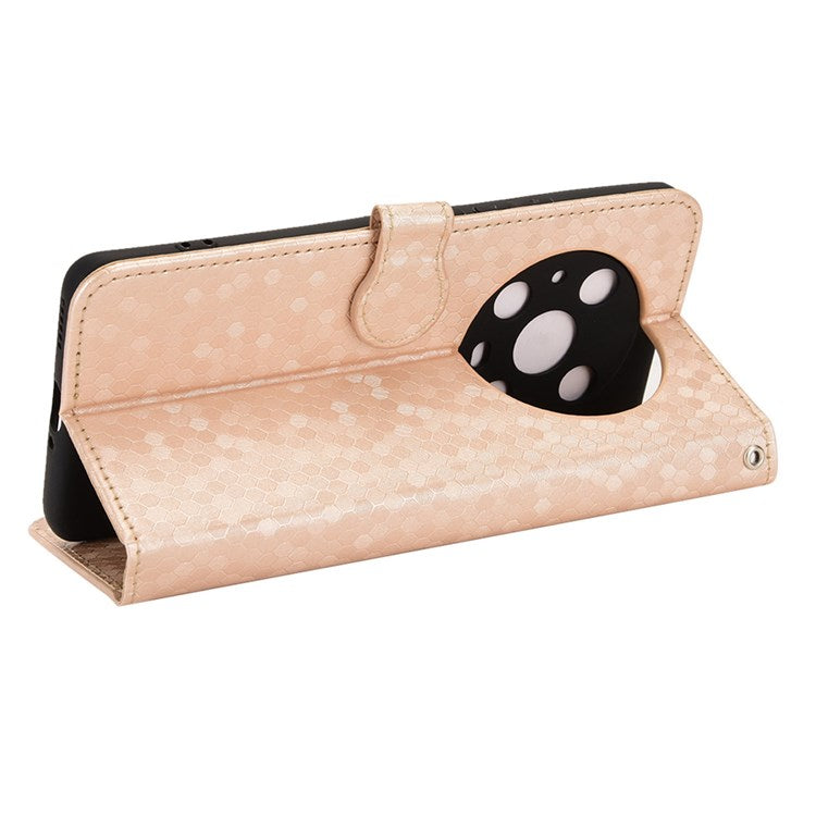 For Honor Magic4 Pro 5G Anti-dust PU Leather Phone Case Imprinted Dot Pattern Wallet Stand Flip Mobile Phone Cover - Rose Gold