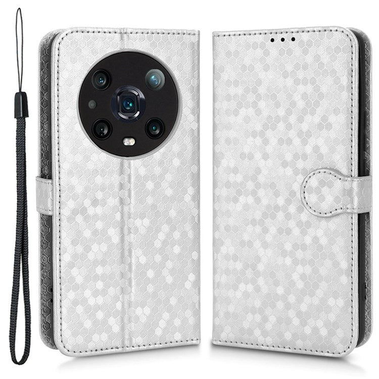 For Honor Magic4 Pro 5G Anti-dust PU Leather Phone Case Imprinted Dot Pattern Wallet Stand Flip Mobile Phone Cover - Silver