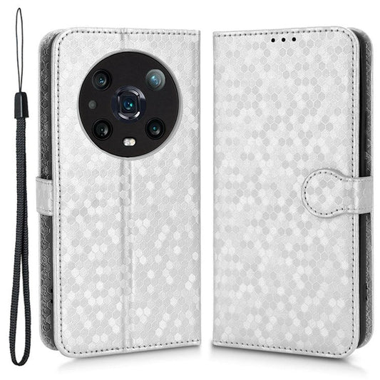 For Honor Magic4 Pro 5G Anti-dust PU Leather Phone Case Imprinted Dot Pattern Wallet Stand Flip Mobile Phone Cover - Silver