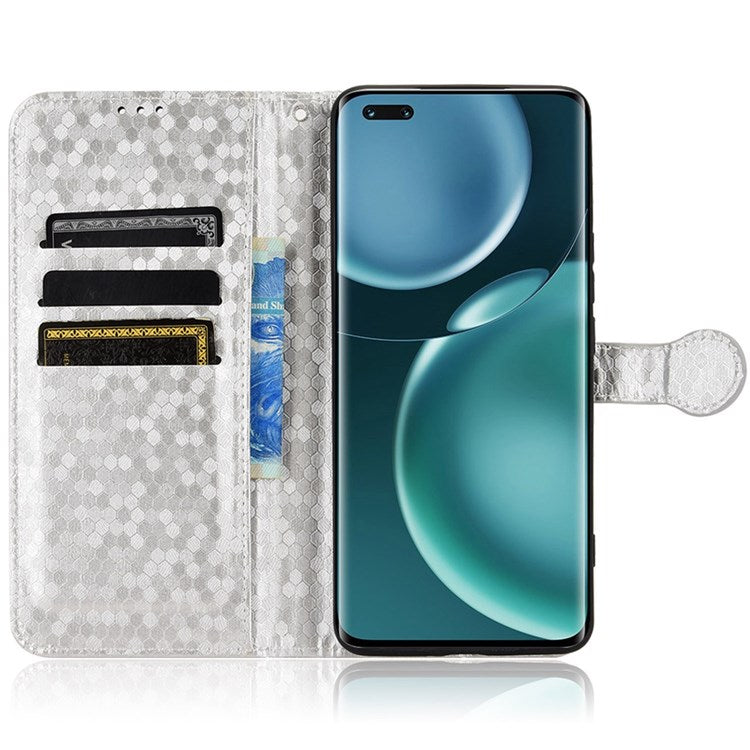 For Honor Magic4 Pro 5G Anti-dust PU Leather Phone Case Imprinted Dot Pattern Wallet Stand Flip Mobile Phone Cover - Silver