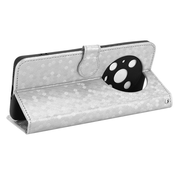 For Honor Magic4 Pro 5G Anti-dust PU Leather Phone Case Imprinted Dot Pattern Wallet Stand Flip Mobile Phone Cover - Silver
