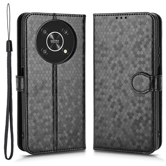 For Honor 9X / X30 5G / Magic4 Lite 5G Imprinted Dot Pattern PU Leather Phone Case Wallet Stand Flip Phone Cover - Black