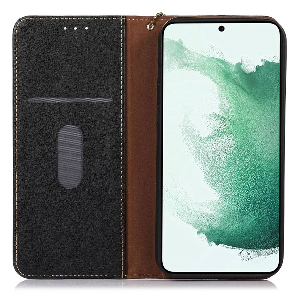 KHAZNEH For Samsung Galaxy M13 4G Genuine Cowhide Leather Nappa Texture Folio Flip Case Phone Wallet Stand Cover - Black