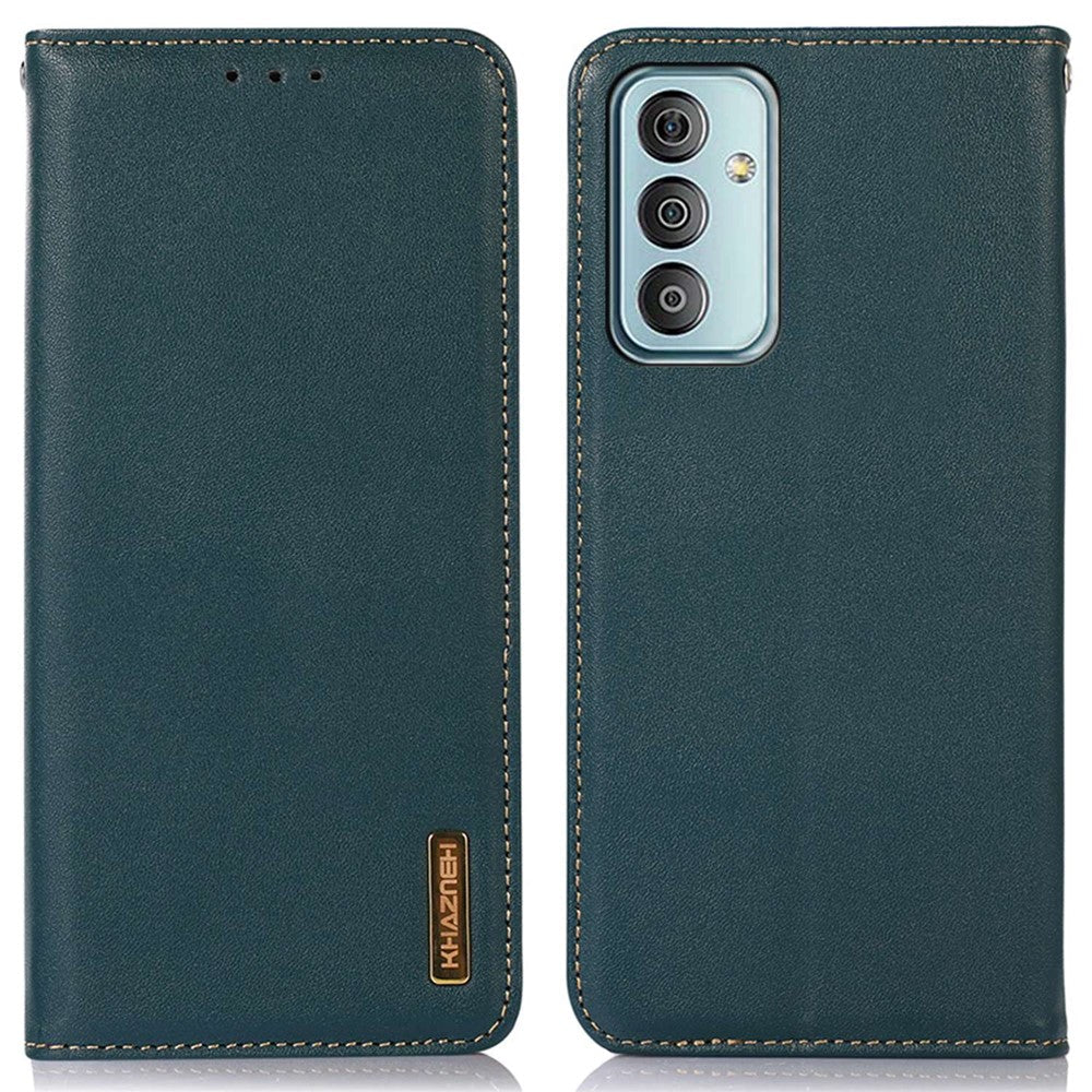 KHAZNEH For Samsung Galaxy M13 4G Genuine Cowhide Leather Nappa Texture Folio Flip Case Phone Wallet Stand Cover - Green