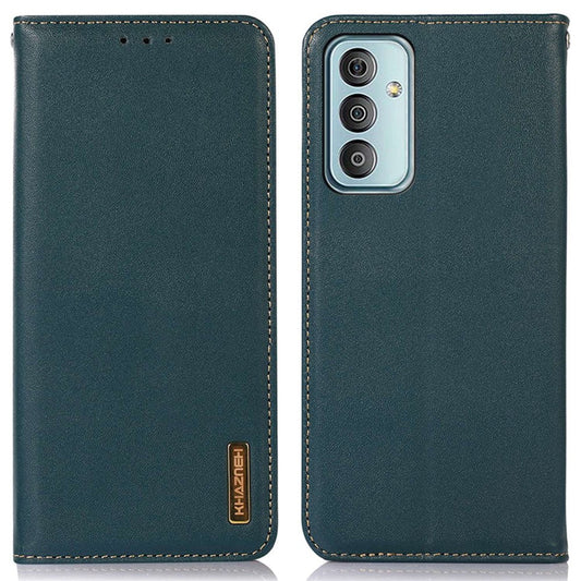 KHAZNEH For Samsung Galaxy M13 4G Genuine Cowhide Leather Nappa Texture Folio Flip Case Phone Wallet Stand Cover - Green