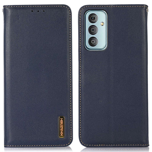 KHAZNEH For Samsung Galaxy M13 4G Genuine Cowhide Leather Nappa Texture Folio Flip Case Phone Wallet Stand Cover - Blue