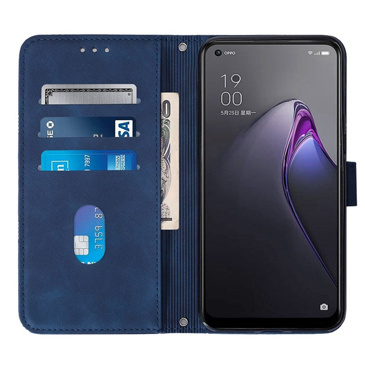 YB Imprinting Series-2 for Oppo Reno8 Pro+ (China) 5G / Reno8 Pro 5G (Global Version) Business Style Phone Case Imprinted Lines Phone Cover PU Leather Stand Protector with Shoulder Strap / Wallet - Sapphire