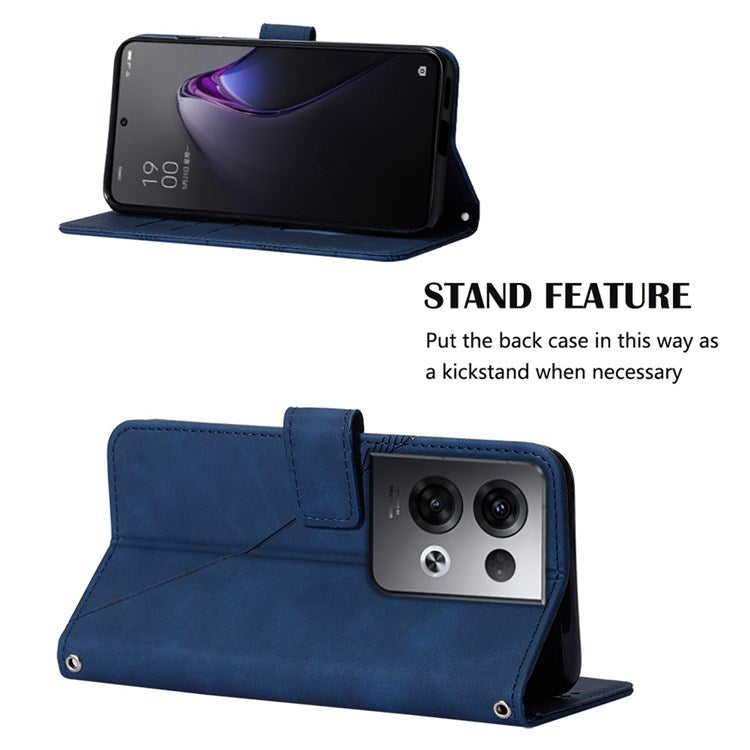 YB Imprinting Series-2 for Oppo Reno8 Pro+ (China) 5G / Reno8 Pro 5G (Global Version) Business Style Phone Case Imprinted Lines Phone Cover PU Leather Stand Protector with Shoulder Strap / Wallet - Sapphire