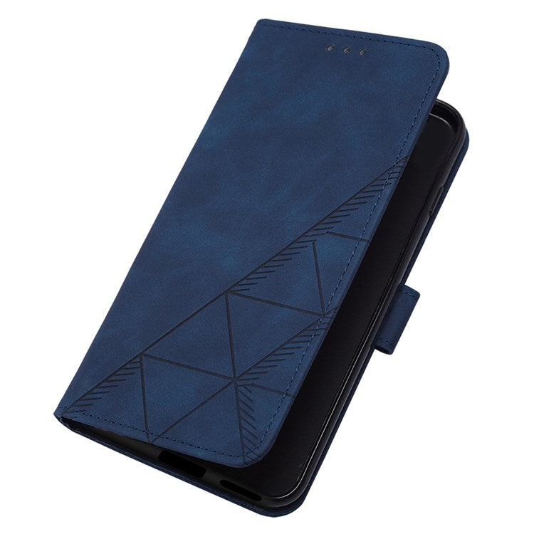 YB Imprinting Series-2 for Oppo Reno8 Pro+ (China) 5G / Reno8 Pro 5G (Global Version) Business Style Phone Case Imprinted Lines Phone Cover PU Leather Stand Protector with Shoulder Strap / Wallet - Sapphire