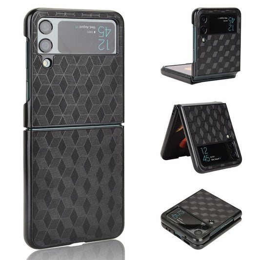 For Samsung Galaxy Z Flip4 5G Anti-scratch Rhombus Imprinted Folding Phone Case Anti-drop PU Leather Coated PC Cover - Black