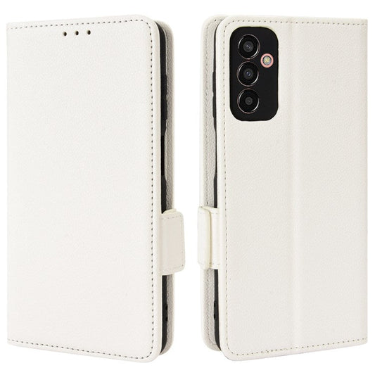 For Samsung Galaxy M13 4G PU Leather Litchi Texture Phone Case Stand Function Dual Magnetic Clasp Flip Wallet Cover - White