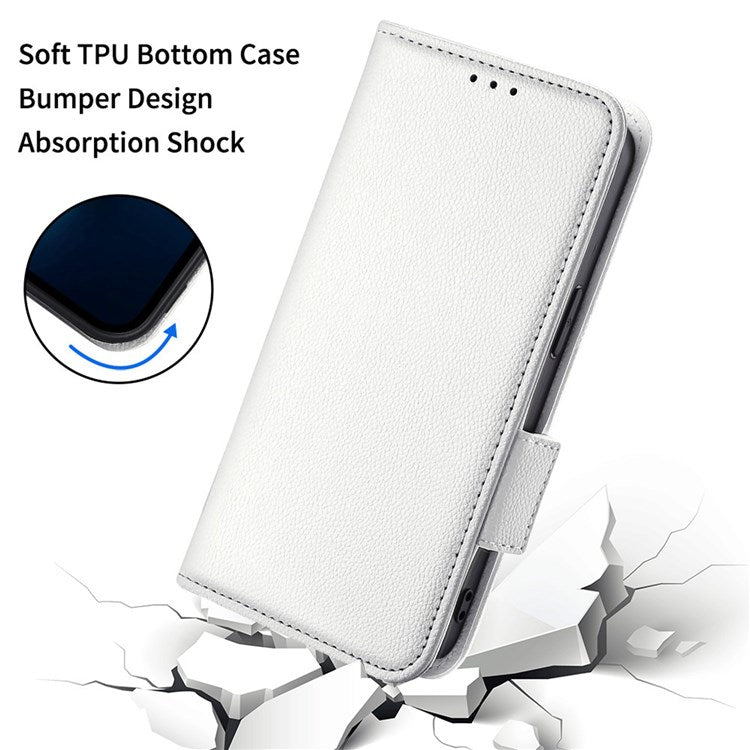 For Samsung Galaxy M13 4G PU Leather Litchi Texture Phone Case Stand Function Dual Magnetic Clasp Flip Wallet Cover - White