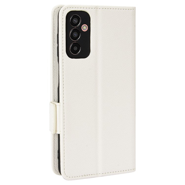 For Samsung Galaxy M13 4G PU Leather Litchi Texture Phone Case Stand Function Dual Magnetic Clasp Flip Wallet Cover - White