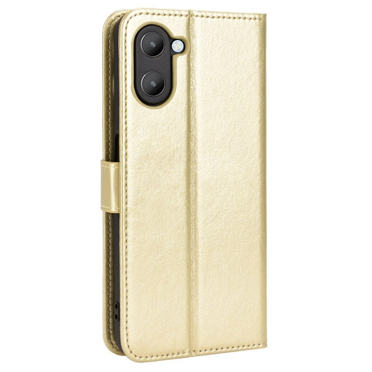 For Realme V20 5G Drop-proof Phone Wallet Case Anti-scratch Crazy Horse Texture PU Leather Stand Cover Protective Shell - Gold